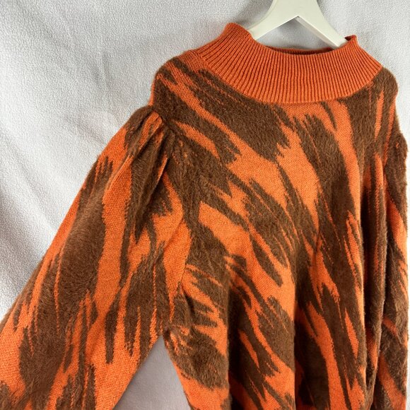ELOGUII Intarsia Sweater size 18/20 orange brown Mock Neck - Picture 3 of 9